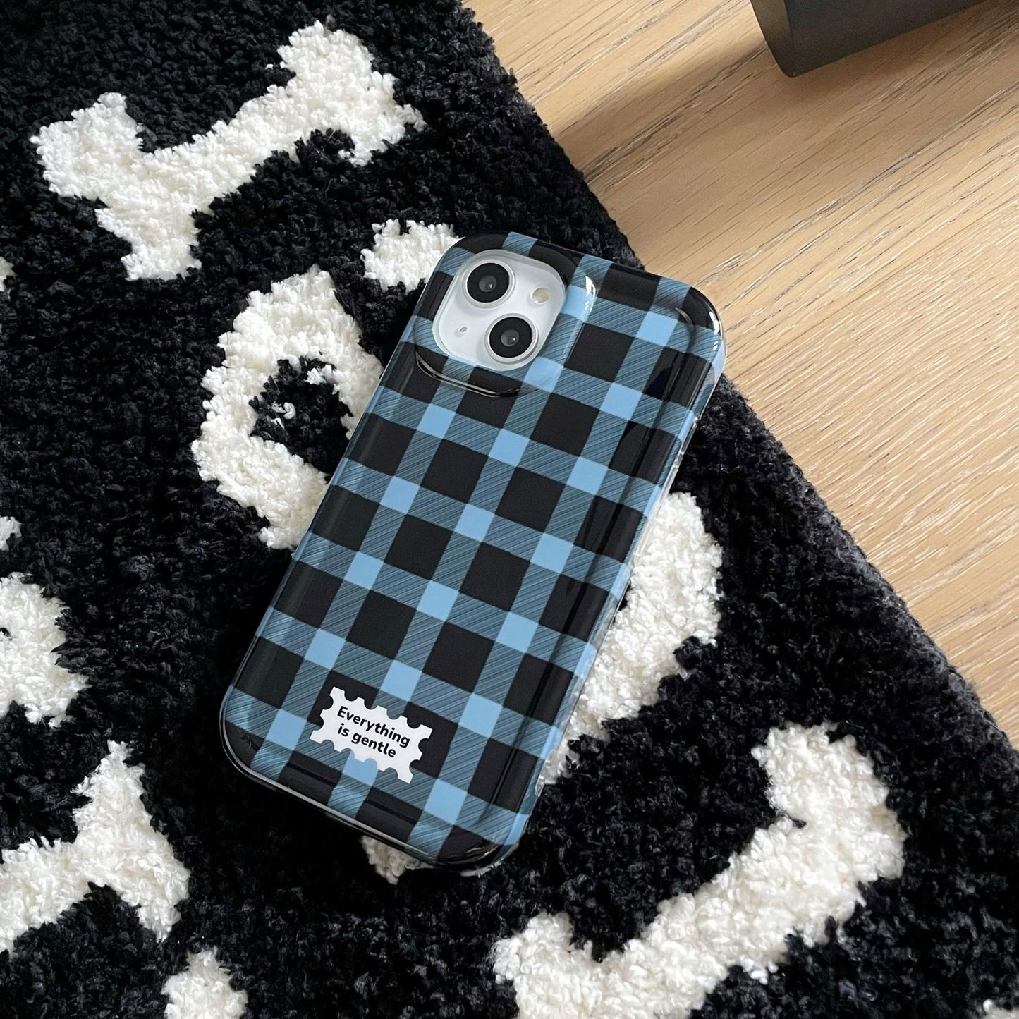 Photo Frame Blue And Black Small Lattice Mobile Phone Case
