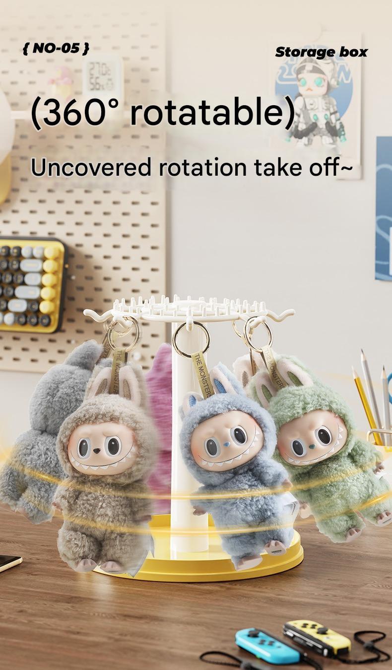 Rotating Handheld Blind Box Display Rack Transparent Labubu Plush Doll Storage Case Dust Cover